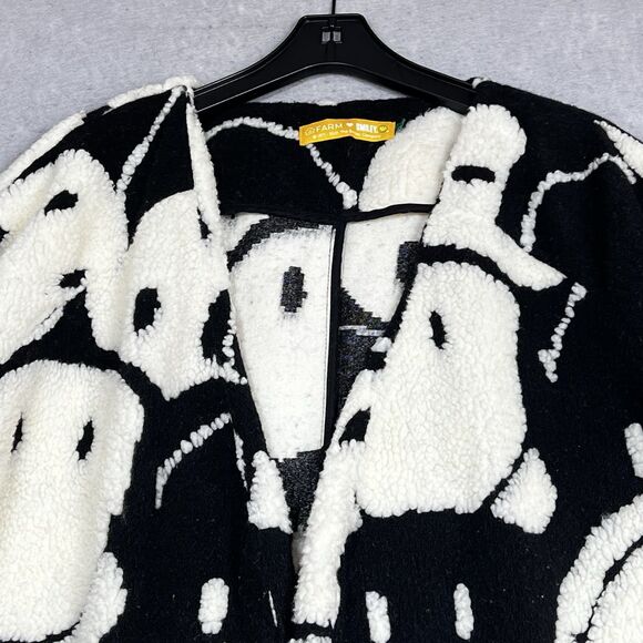 Farm Rio X Smiley Long Cardigan Women’s Small Oversized Black White - Teddy - Picture 2 of 12